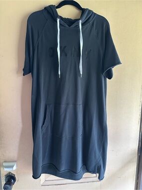 DKNY Sport Black Hoodie Dress with White Logo Trim